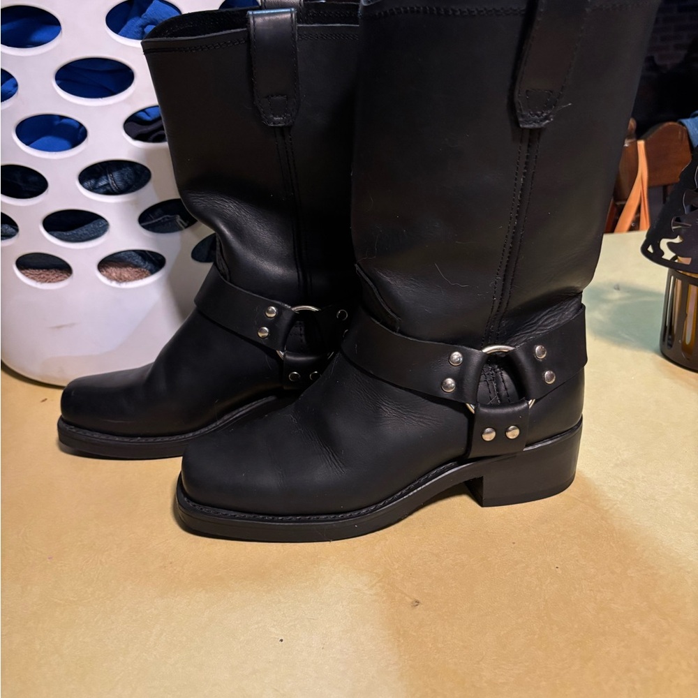 Black Leather Women's motorcycle harness Boots by Dingo